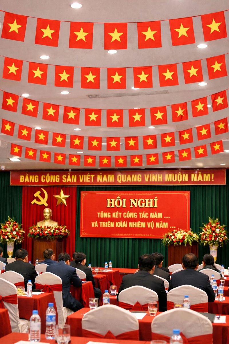 Cờ Dây Sao Đảng Treo Phòng Họp – Lựa Chọn Trang Trí Trang Nghiêm Tại Xưởng May Cờ Hoàng Gia
