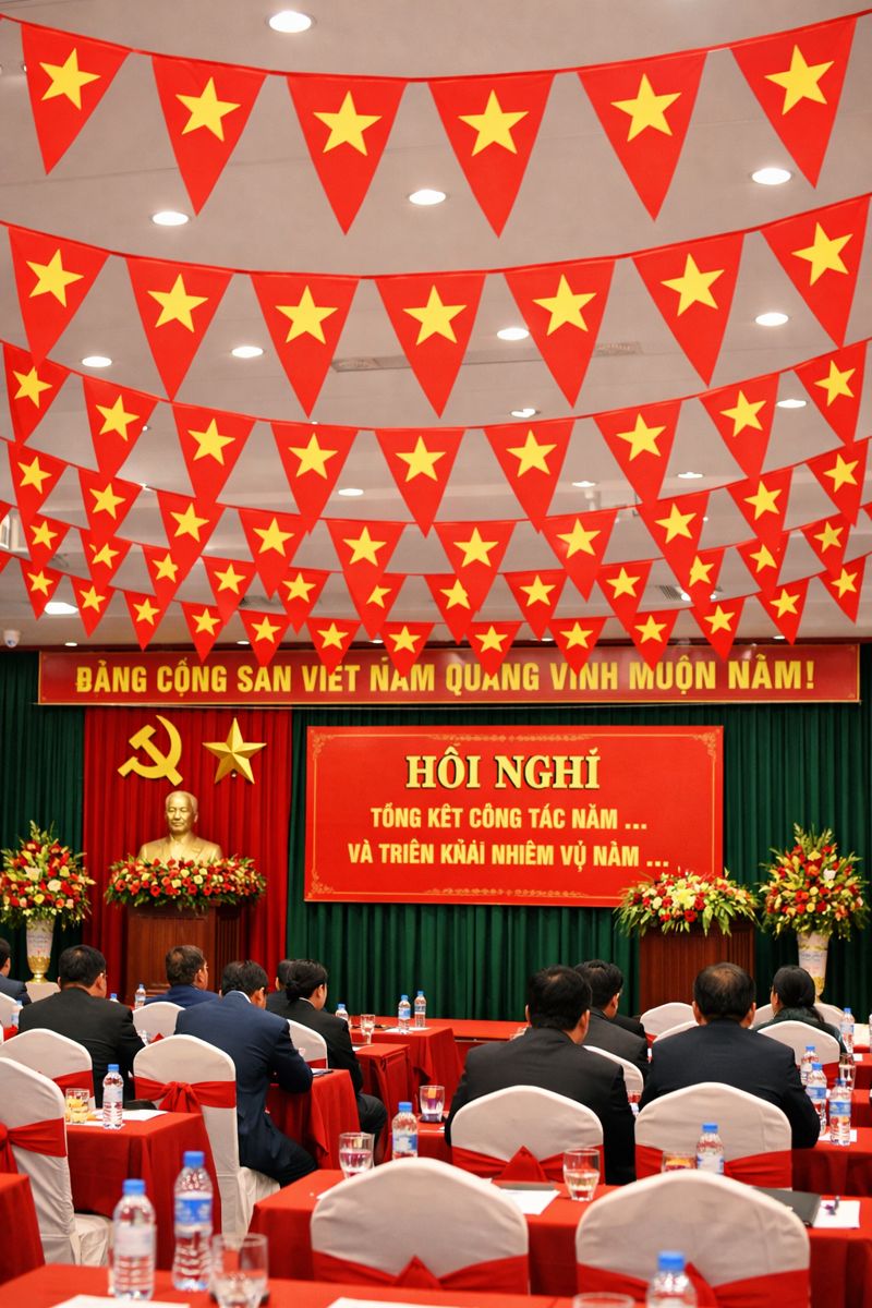 Cờ Dây Sao Đảng Treo Hội Nghị – Sản Xuất Trực Tiếp Tại Xưởng May Cờ Hoàng Gia